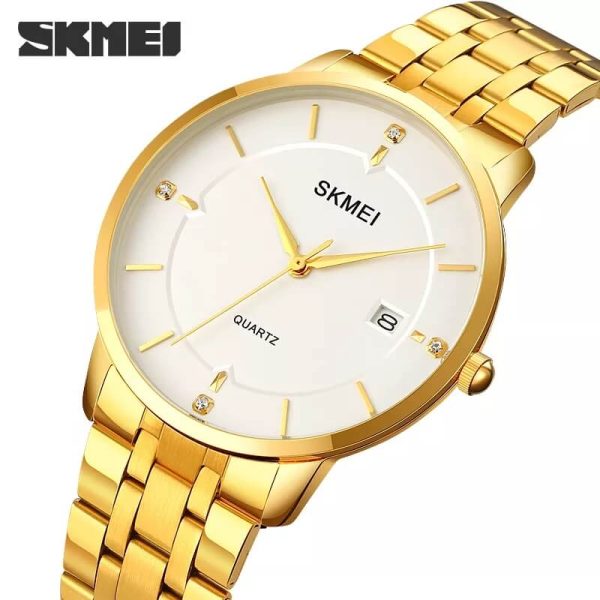 SKMEI 1801 Men's Business Calendar Stainless Steel Classic Diamond Quartz Watch - Golden