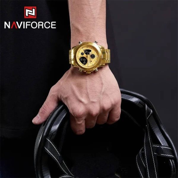 NAVIFORCE NF9182 Multi-Function Digital/Analog Casual Steel Watch For Men - Golden - Image 2