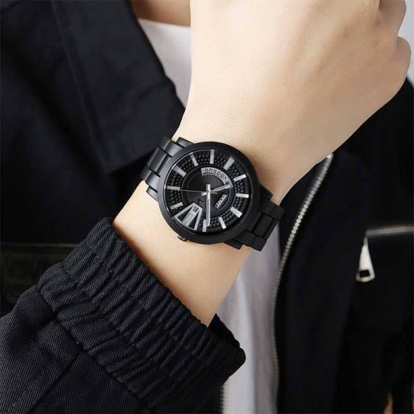 SKMEI 1985 Business Stainless Steel Quartz Stylish 3D Metal Time Scale Date Display Watch For Men - Black - Image 3