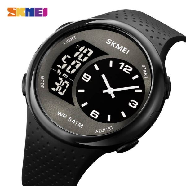 SKMEI 1899 Fashion Men's Creative 3 Time Back Light Digital Analog Sport Watch - Black