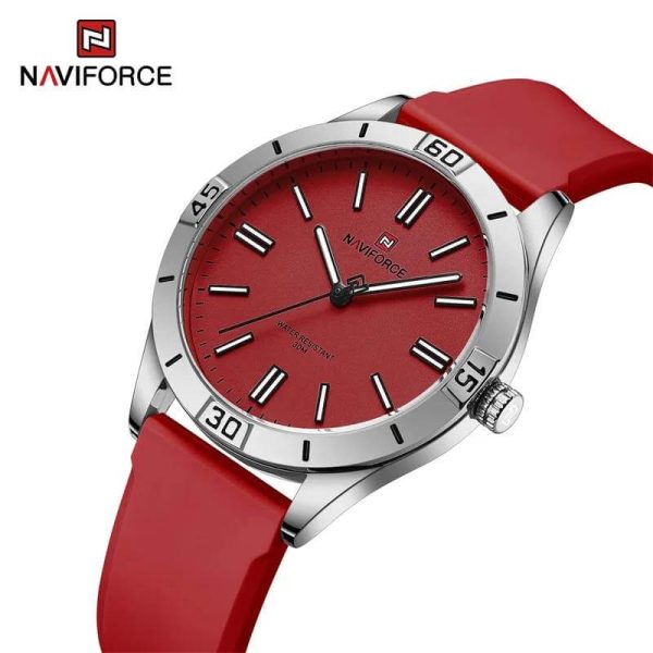 NaviForce NF5041 Women's Simple Analog Silicone Strap Round Dial Luminous Watch - Silver/Red