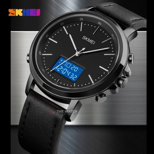 Skmei 1652 Men's Casual Dual Movement LED Light Display Leather Strap Wristwatch - Black - Image 3