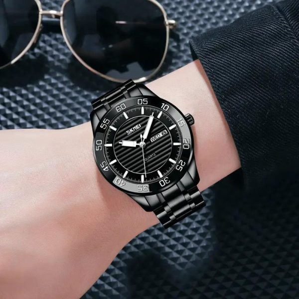 SKMEI 9293 Classic Business Day Date Display Stainless Steel Watch For Men - Black - Image 2