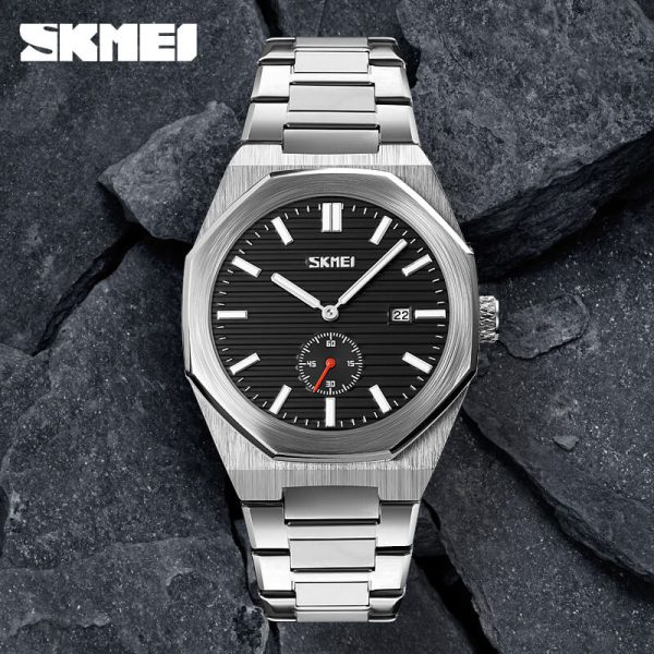 SKMEI 9262 Men's Classic Stainless Steel Luminous Date Display Quartz  Watch - Black/Silver - Image 2