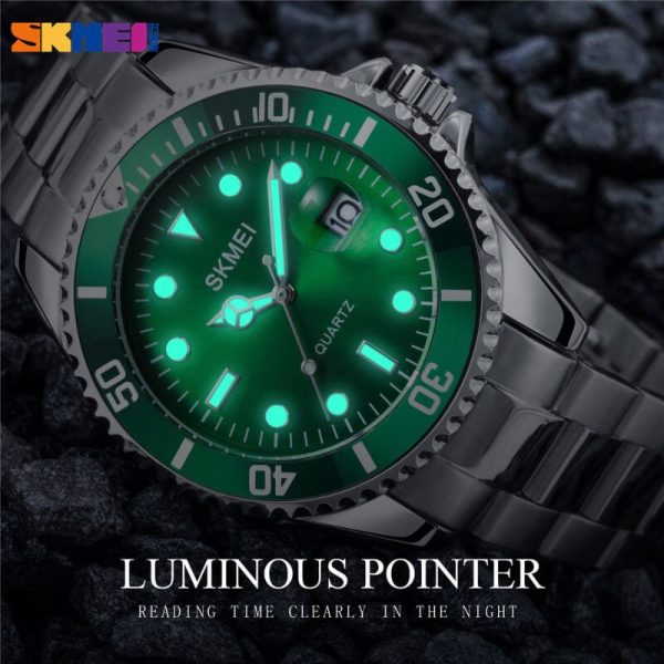 SKMEI 1779 Rolex Design Luminous Display Luxury Stainless Steel Watch For Men - Green/Silver - Image 4