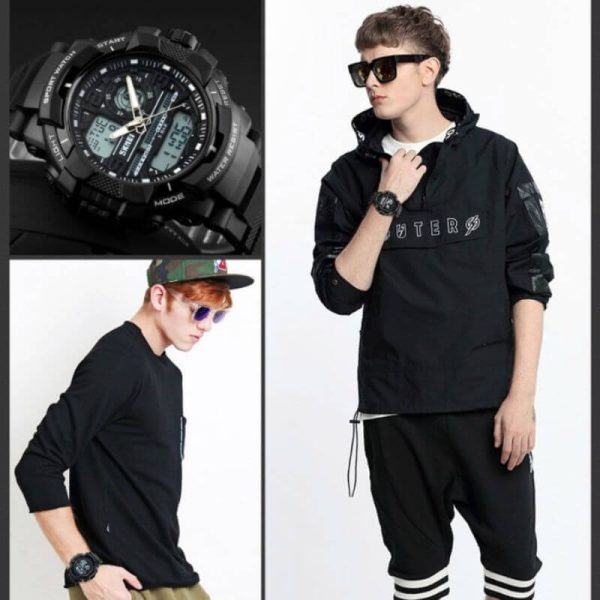 SKMEI 1164 Sports Digital LED Dual Display Alarm Chrono Backlight Waterproof Watches For Men - Black - Image 4