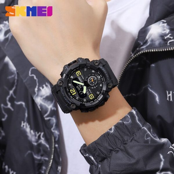 SKMEI 1965 Men's Military 3 Time Chrono Waterproof LED Dual Display Sport Watch - Black - Image 4