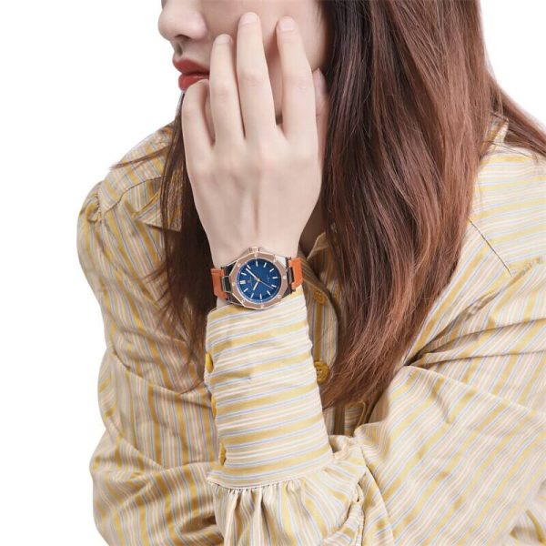 NaviForce NF5026 Elegant Casual Polygonal Bezel Luminous Leather Strap Quartz Wristwatch For Women - Blue/Orange - Image 2