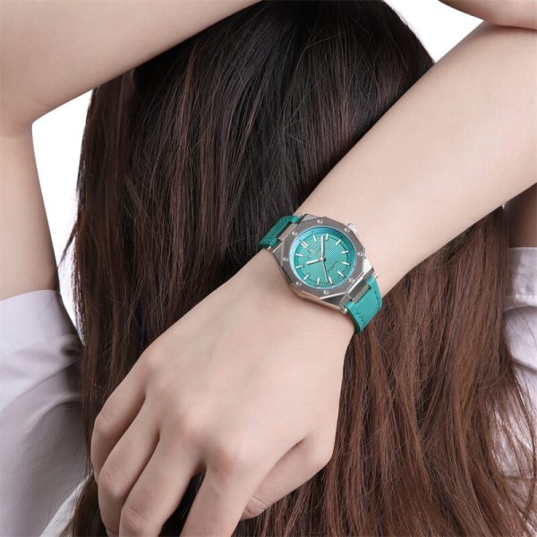 NaviForce NF5026 Elegant Casual Polygonal Bezel Luminous Leather Strap Quartz Wristwatch For Women - Cyan - Image 2