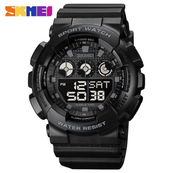 SKMEI 1857 Men's Sports LED Light Digital Military Chronograph World Time Watch - Black