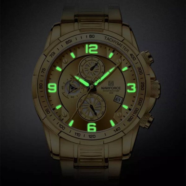 NaviForce NF8020 Fashion Multifunction Chronograph Date Display Stainless Steel Wristwatch For Men - Golden - Image 3