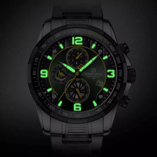 NaviForce NF8020 Fashion Multifunction Chronograph Date Display Stainless Steel Wristwatch For Men - Green/Silver - Image 4