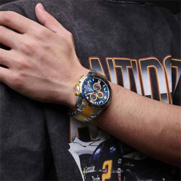 NaviForce NF8020 Fashion Multifunction Chronograph Date Display Stainless Steel Wristwatch For Men - Blue/Golden - Image 2