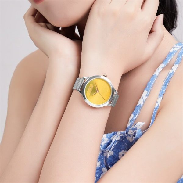 NaviForce NF5027 Simple Casual Round Mesh Stainless Steel Quartz Watch For Women - Yellow/Silver - Image 3