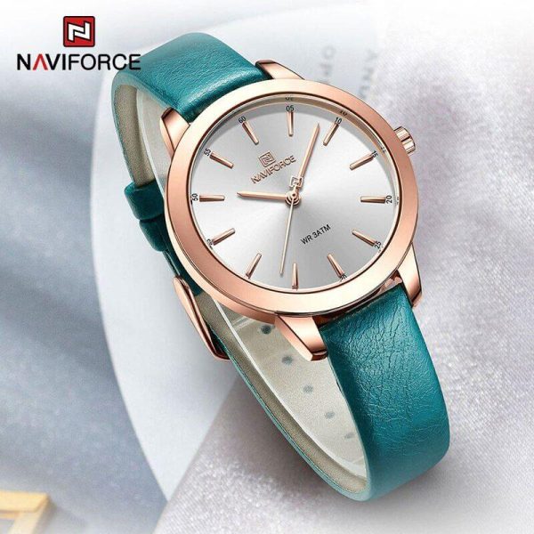 NaviForce NF5024 Simplicity Casual Numeric Leather Strap Quartz Watch For Women - Grey/Green - Image 3