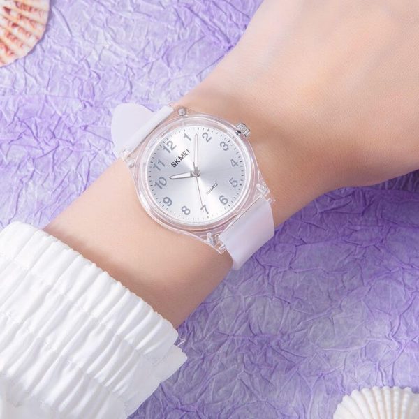 SKMEI 1760 Women's Simple Numeric Design Transparent Silicon Strap Quartz Watch - White - Image 2