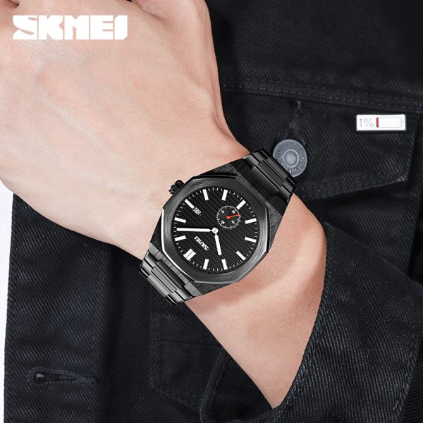 SKMEI 9262 Men's Classic Stainless Steel Luminous Date Display Quartz  Watch - Black - Image 2