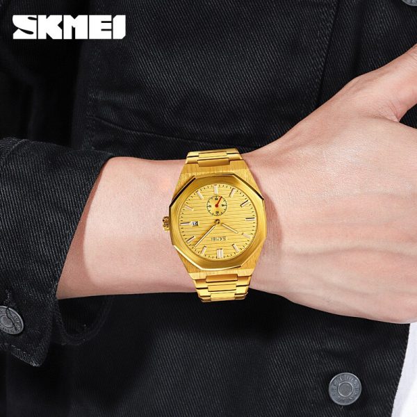 SKMEI 9262 Men's Classic Stainless Steel Luminous Date Display Quartz  Watch - Golden - Image 2