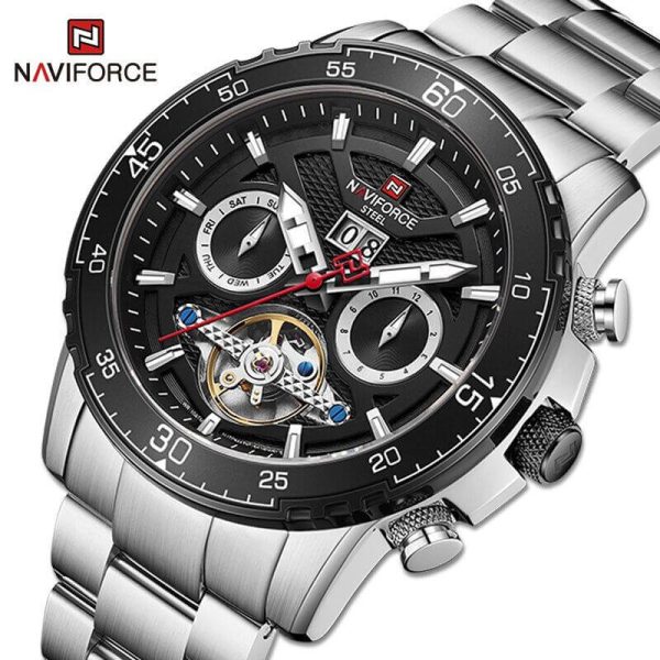 NaviForce NFS1001 Mechanical Luxury Automatic Date Display 10 ATM Waterproof Stainless Steel Wristwatch For Men - Black/Silver