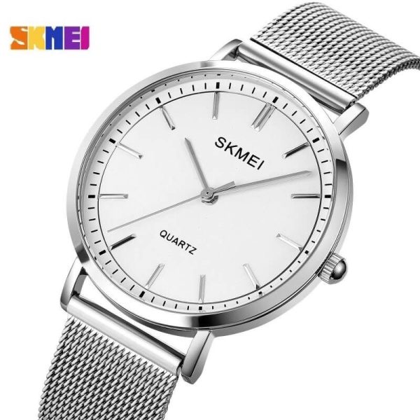 SKMEI 1664 Men's Minimalist Elegant Thin Stainless Steel Mesh Analog Watch - Silver