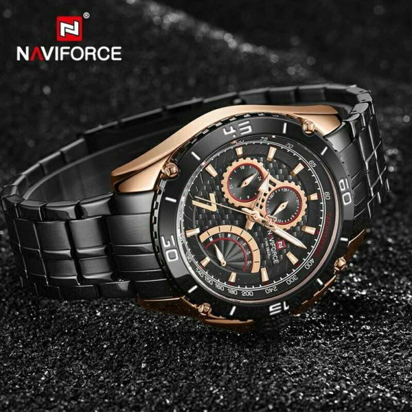 Naviforce NF9183 Stainless Steel Quartz Chronograph Wrist Watch For Men - Black/Rosegold - Image 4