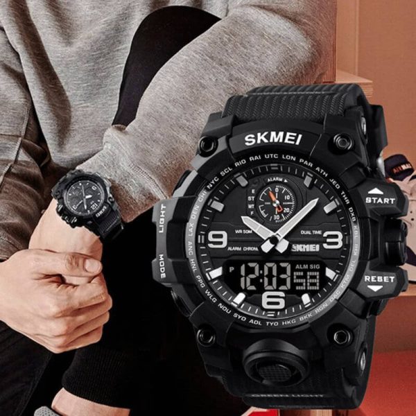 Skmei 1586 Luxury Sport Dual Time Waterproof Analog Digital Chronograph Wristwatch For Men - Black - Image 4