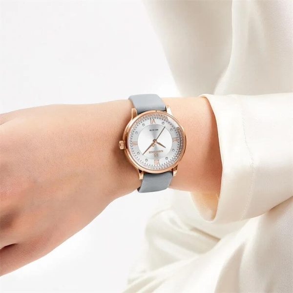 Naviforce NF5036 Classic Rhinestone Surrounded Leather Strap Roman Numeral Watch For Women - Grey/White - Image 2