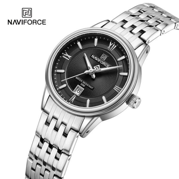 NaviForce NF8040 Classic Luxury Quartz Date Display Stainless Steel Watch For Women - Black/Silver