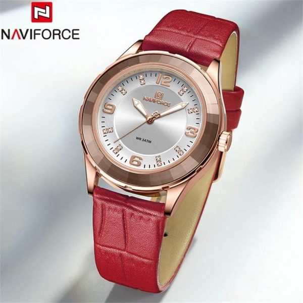 NaviForce NF5040 Women's Elegant Simple Analog Luminous Leather Strap Watch - Red - Image 2