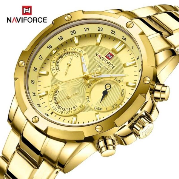 NAVIFORCE NF9196 Men's Quartz Stainless Steel Chronograph Complete Calendar Wristwatch - Golden