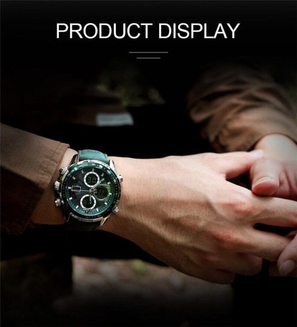 NAVIFORCE NF9197 Men's Business Day Date Function Analog Digital  Leather Strap  Wristwatch - Green - Image 2