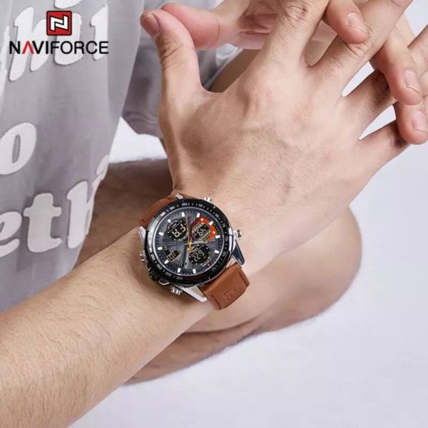 NAVIFORCE NF9197 Men's Business Day Date Function Analog Digital  Leather Strap  Wristwatch - Orange - Image 2