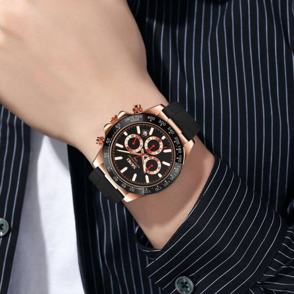 SKMEI 9275 Men's Business Chronograph Date Display Silicon Strap Quartz Watch - RoseGold/Black - Image 2