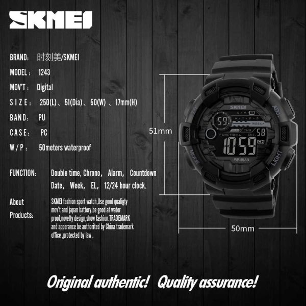 SKMEI 1243 Multi-Function Chronograph LED Digital Sports Watch For Men - Black - Image 4