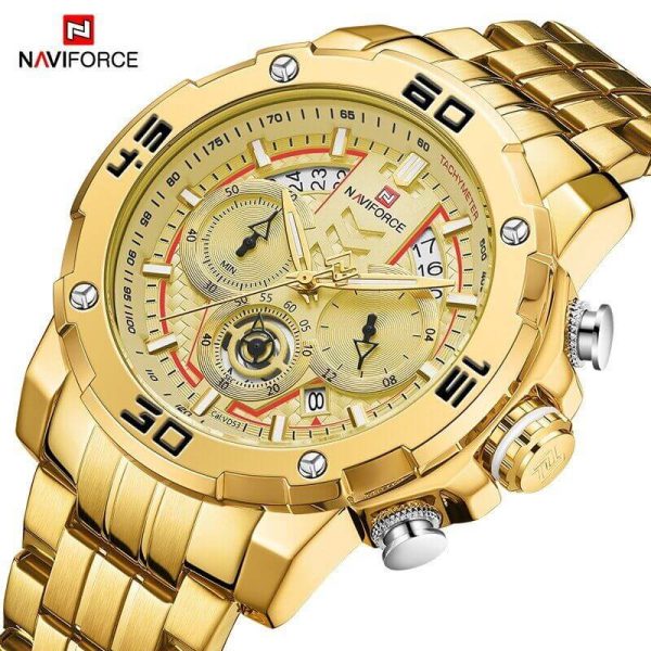 NAVIFORCE  NF9175 Stainless Steel Chronograph Watch For Men - Golden