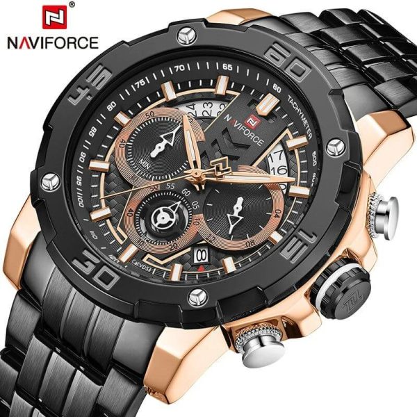 NAVIFORCE  NF9175 Stainless Steel Chronograph Watch For Men - Rosegold/Black