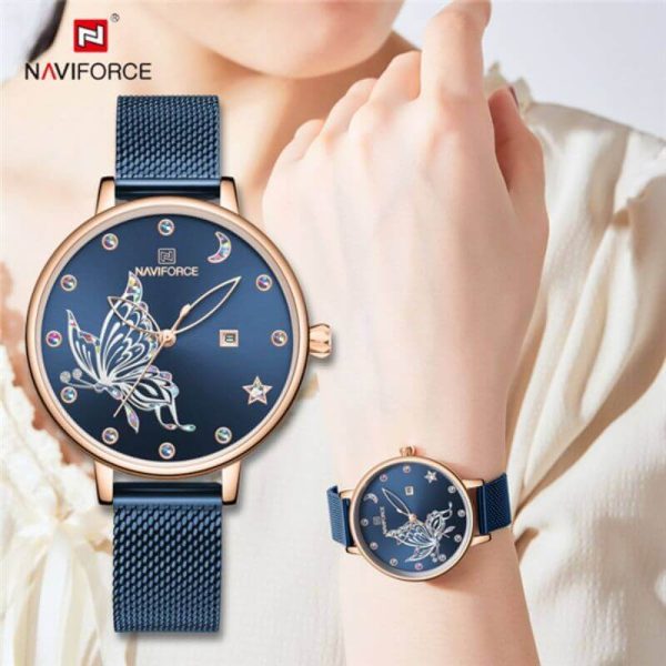 NaviForce NF5011 Noble Series Elegant Stainless Steel Mesh  Quartz Watch For Women - Blue - Image 2