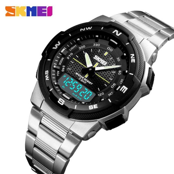 SKMEI 1370 Double Time Stainless Steel Business Watch - Silver