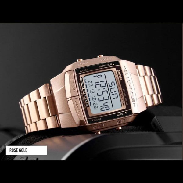 SKMEI 1381 Luxury Electronic LED Digital Military Multifunction Stainless Steel Watch For Men - RoseGold - Image 3