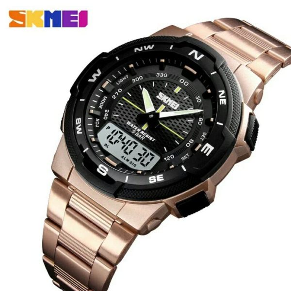 SKMEI 1370 Double Time Stainless Steel Business Watch - RoseGold