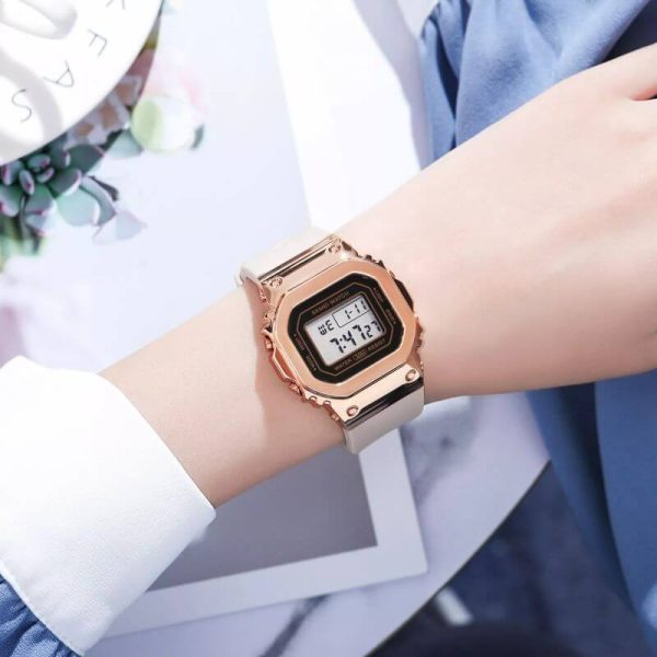 SKMEI 1796 Fashion Digital LED Light Display Multifunction Unisex Rectangle Dial Shape Watch - Pink - Image 2