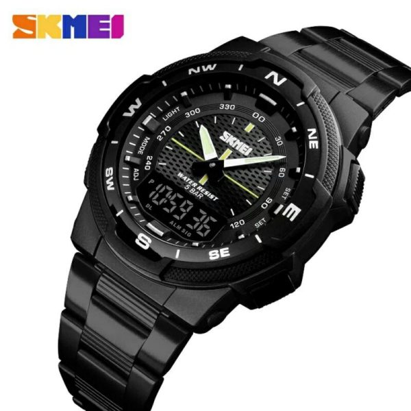 SKMEI 1370 Double Time Stainless Steel Business Watch - Black