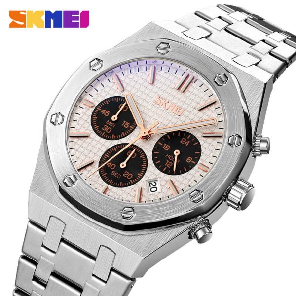 SKMEI 9296 Men's Classic Chronograph Stainless Steel Luminous Date Display Quartz Watch - White/Silver