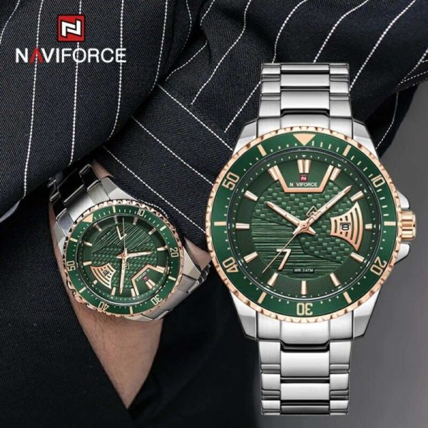 NAVIFORCE NF9191 Men's Classic Stainless Steel Luminous Analog Casual Watch - Green/Silver - Image 2