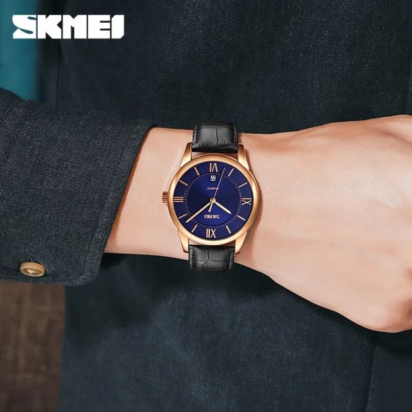 SKMEI 9261 Business Roman Numeral Classic Date Display Leather Strap Watch For Men - Blue/Black - Image 2