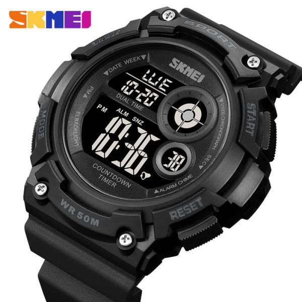 SKMEI 2017 Men's Multifunction Digital Display EL Light Fashion Sport Watch - Black