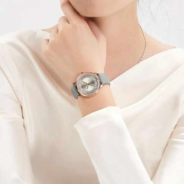 Naviforce NF5036 Classic Rhinestone Surrounded Leather Strap Roman Numeral Watch For Women - Grey - Image 2