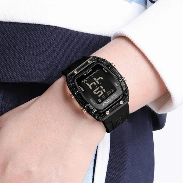 NaviForce NF7102 Women's Barrel Shape Digital Multifunction Silicon Strap Watch - Black - Image 2