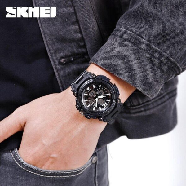 Skmei 1498 Sport Dual Display Luminous 5 ATM Waterproof 3Time Multl-Function Watch For Men - Black - Image 3