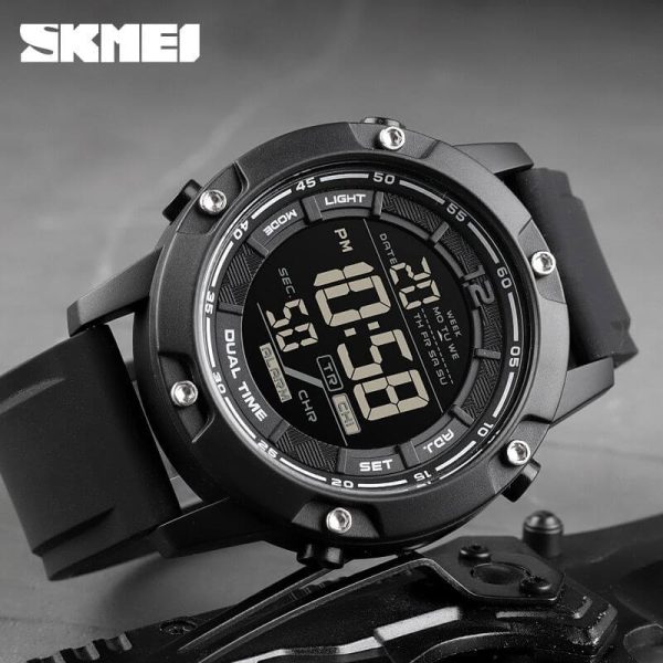 SKMEI 1762 Digital Multifunction Waterproof 2 Time Luminous Watch For Men - Black - Image 5